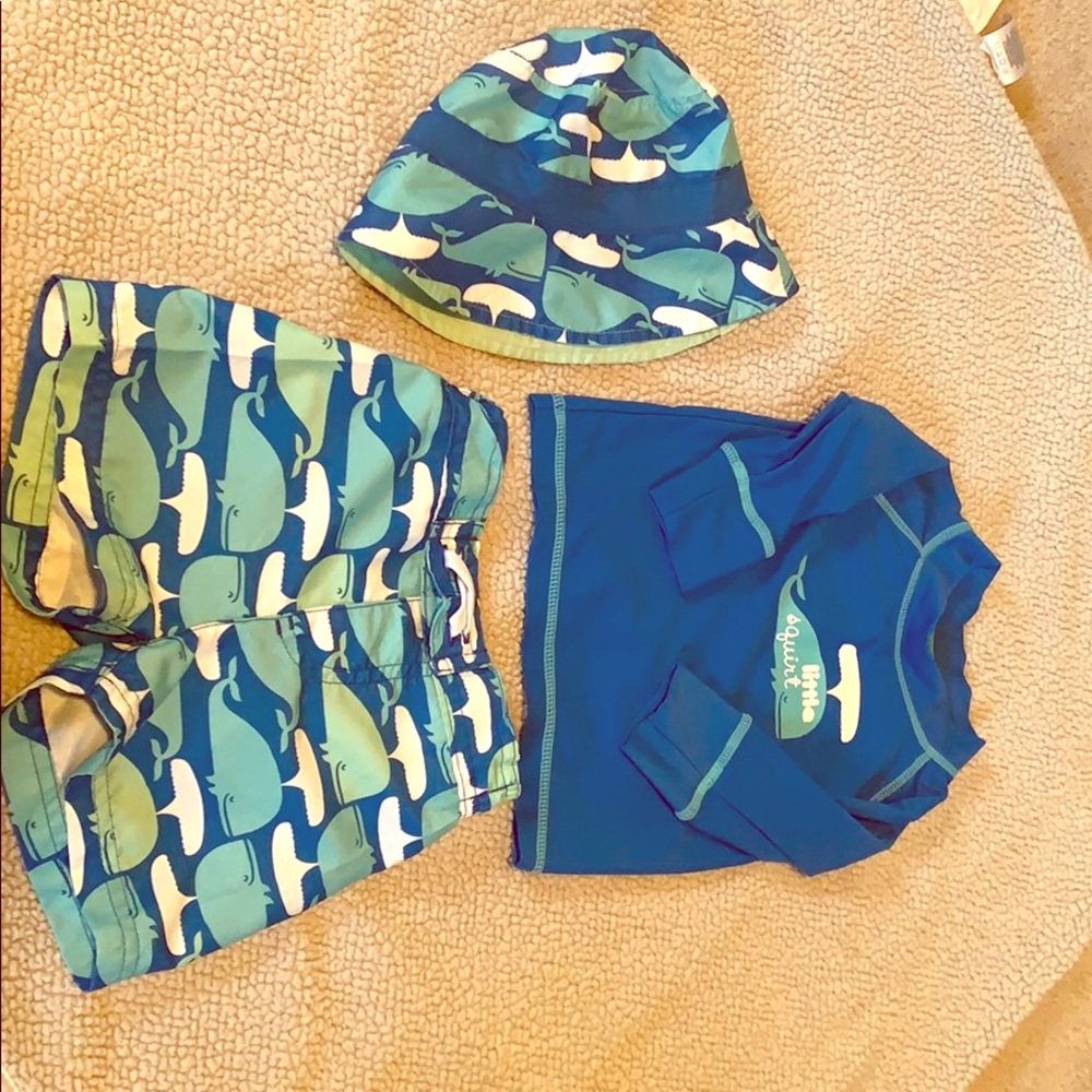Swim trunks, hat and shirt